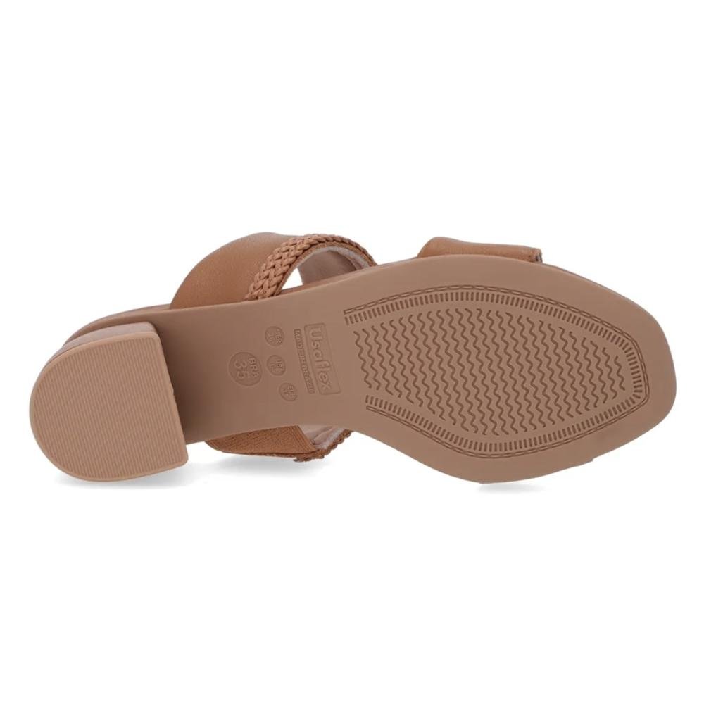 Tamanco Usaflex Feminino Couro Salto Bloco Tira Trançada Casual AM32003 Marrom 5