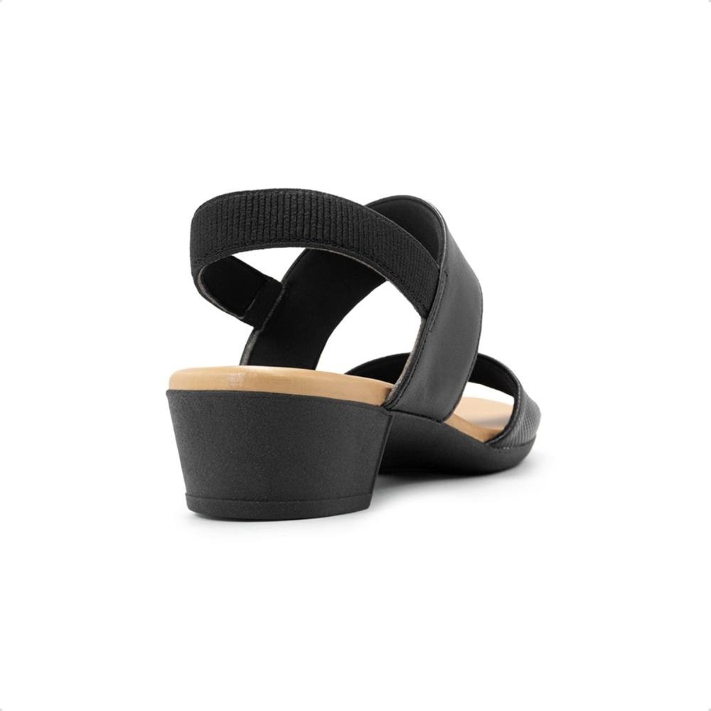 Sandália Usaflex Feminina Couro Salto Bloco Elástico Calcanhar Casual PA02002 Preto 4