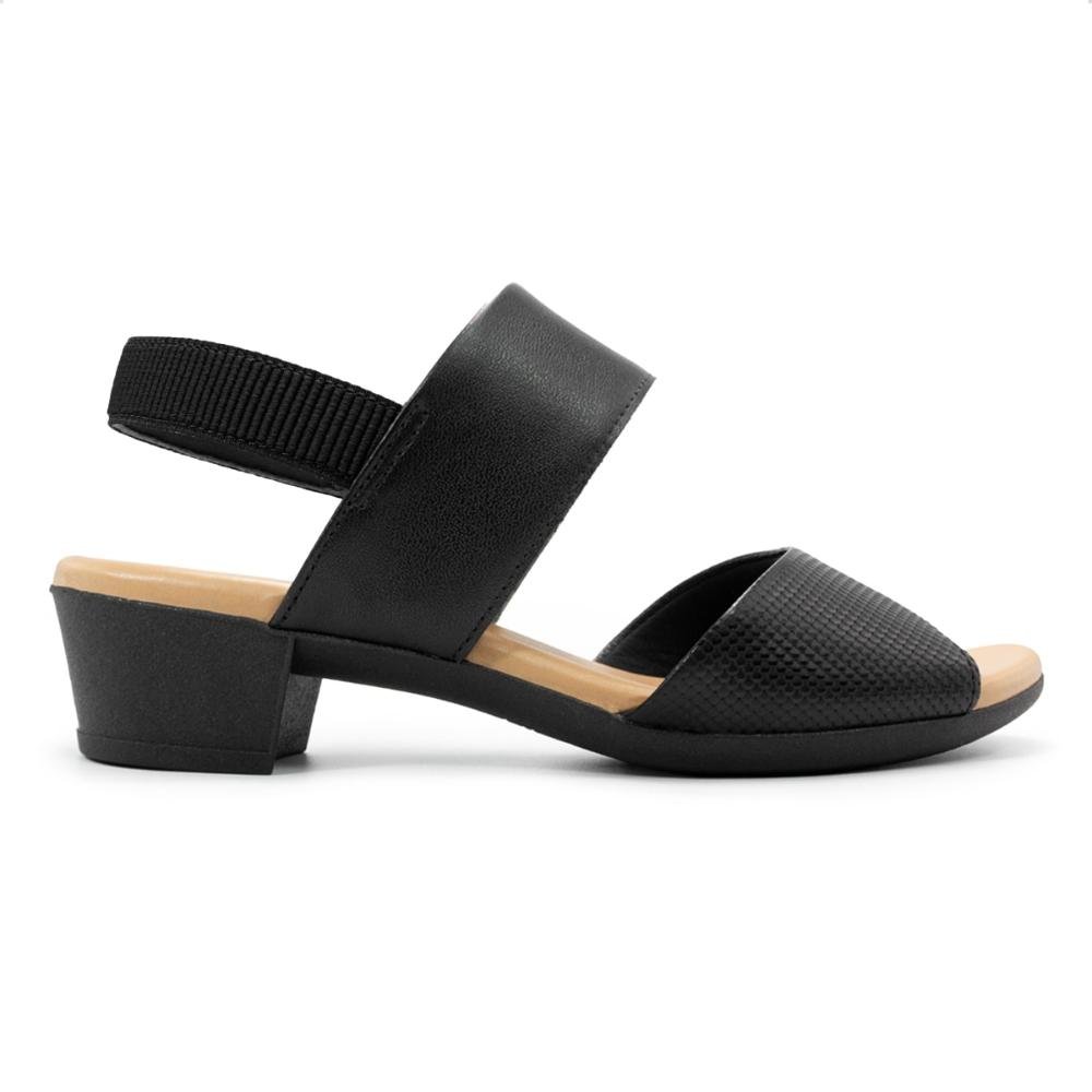 Sandália Usaflex Feminina Couro Salto Bloco Elástico Calcanhar Casual PA02002 Preto 1