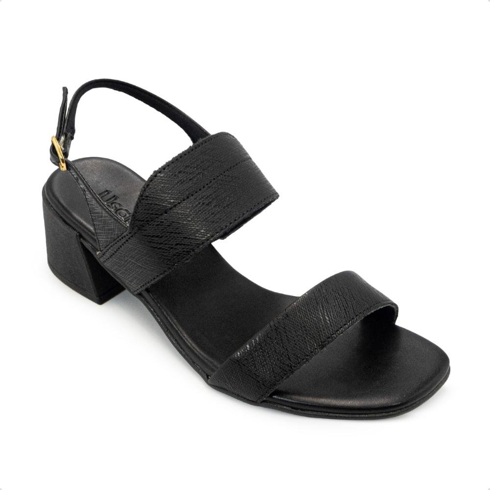 Sandália Usaflex Feminina Couro Salto Bloco Detalhe Tira Casual AL20011 Preto 2