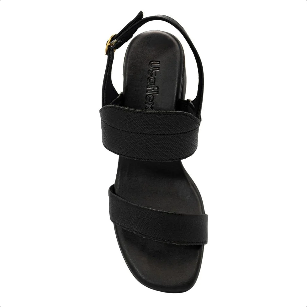 Sandália Usaflex Feminina Couro Salto Bloco Detalhe Tira Casual AL20011 Preto 3