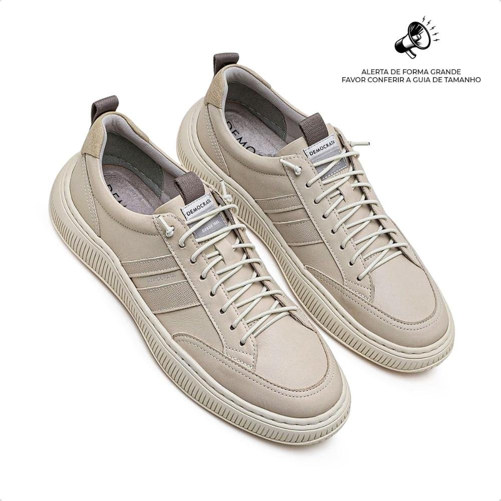 Tênis de Couro Democrata Masculino Denim Vibe 625101 Bege 2