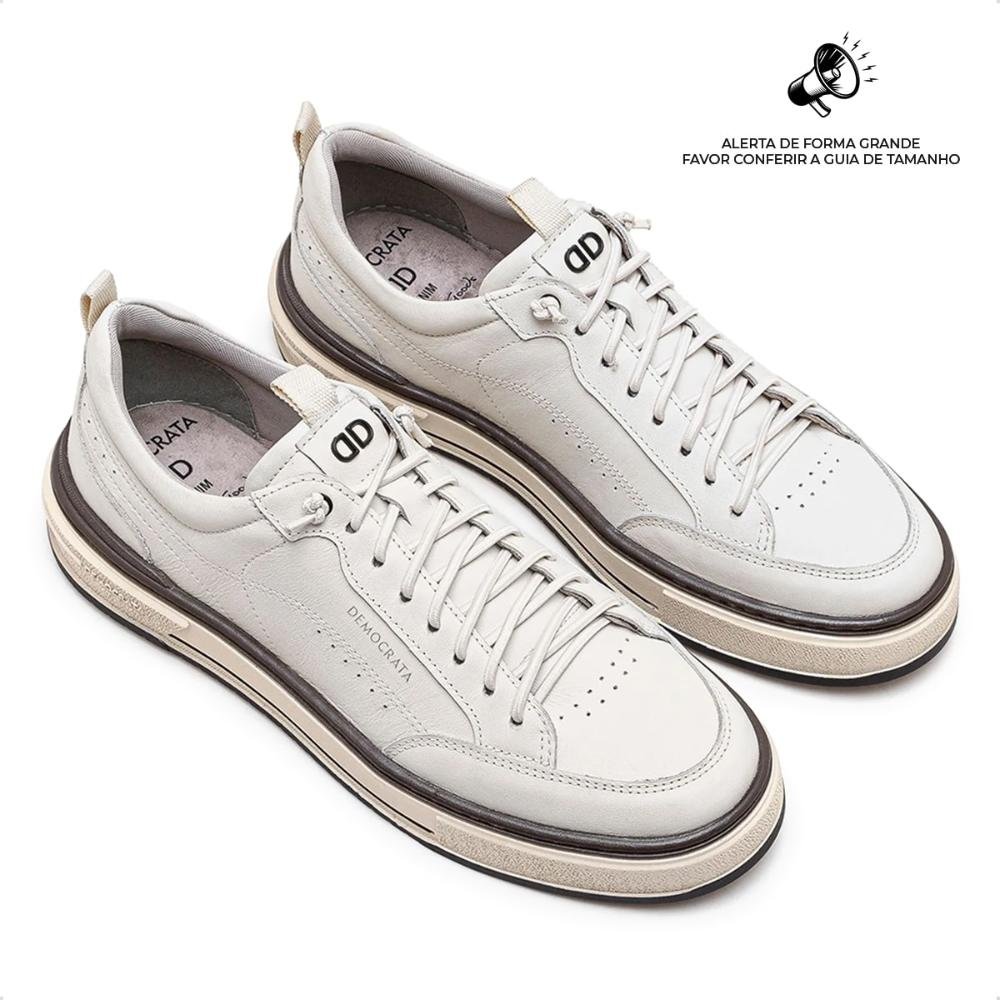Tênis de Couro Democrata Masculino Denim Foster 640201 Off White/Bege 2
