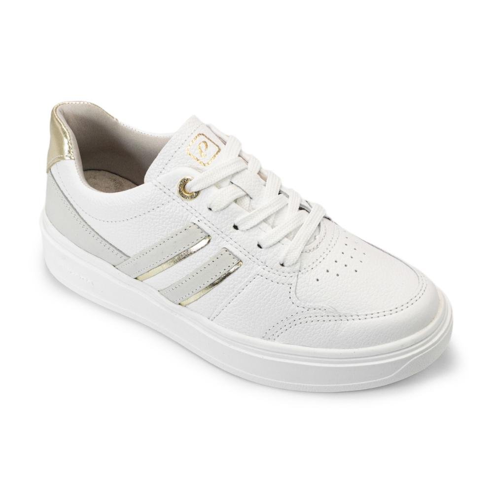 Tênis Pegada Feminino em Couro 211302 Branco/Dourado 2