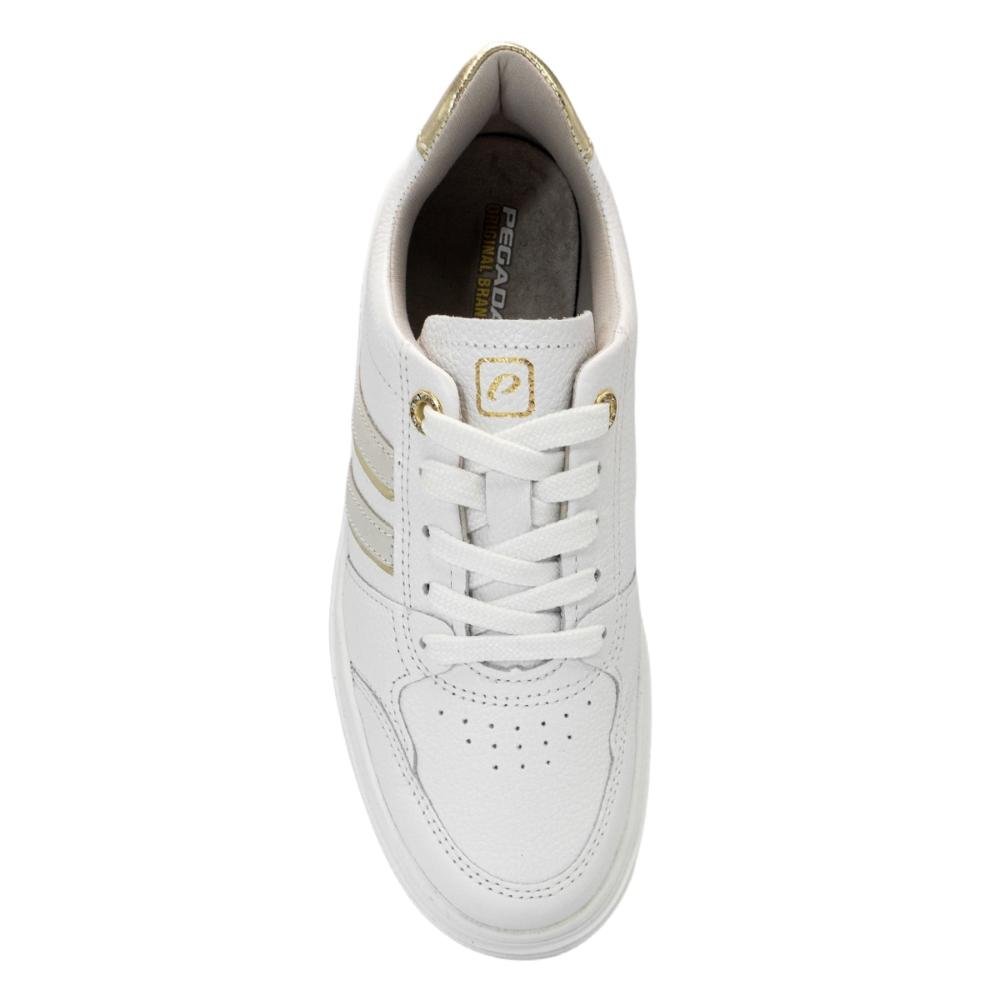 Tênis Pegada Feminino em Couro 211302 Branco/Dourado 3
