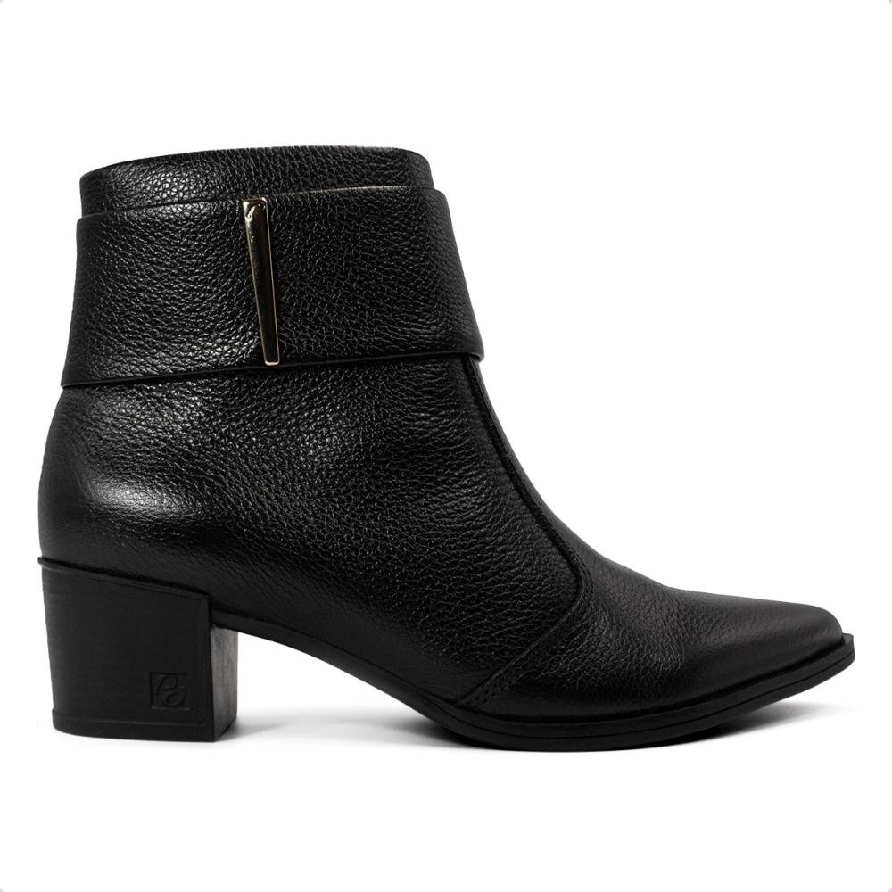 Bota Pegada Feminina Em Couro Salto Bloco Detalhe 280501 Preto 1