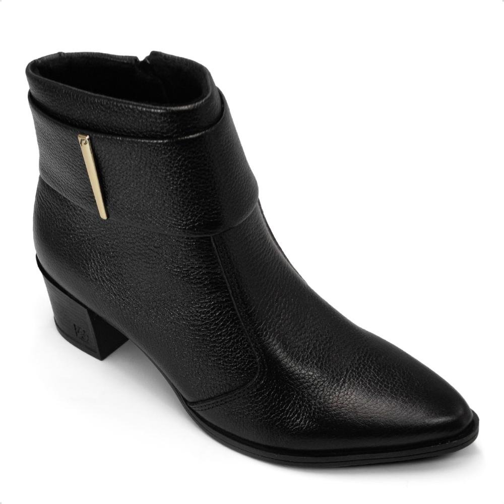 Bota Pegada Feminina Em Couro Salto Bloco Detalhe 280501 Preto 2