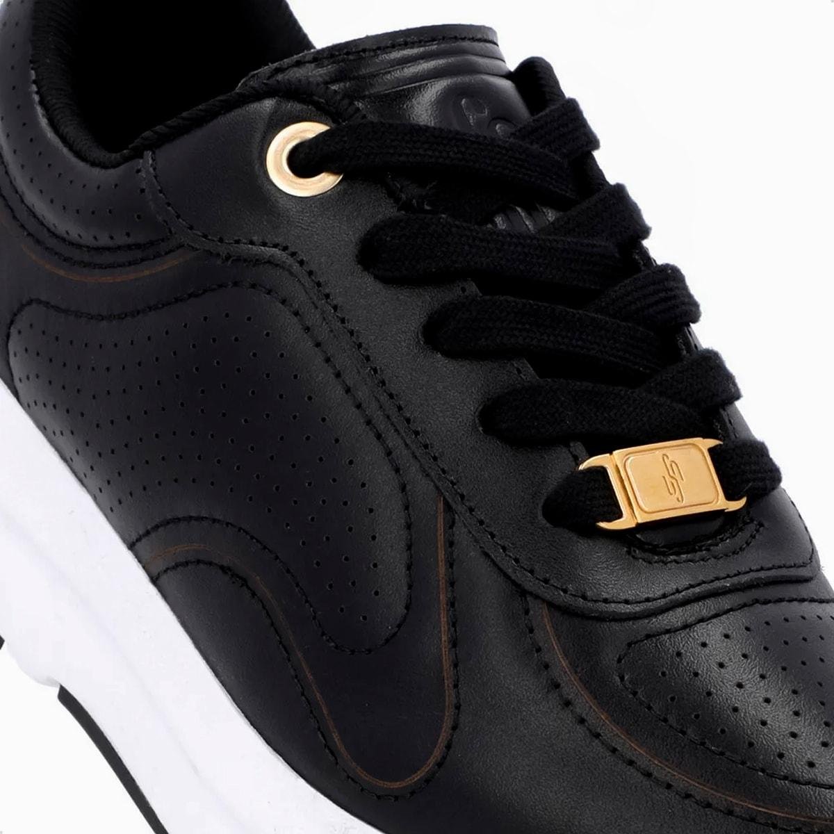 Tênis Usaflex Feminino Couro Casual AK1004 Preto/Branco 3