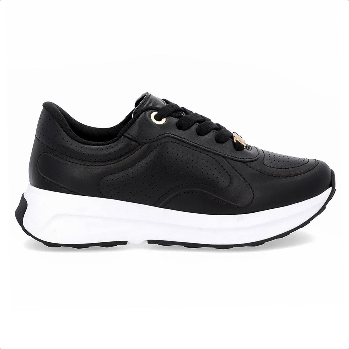 Tênis Usaflex Feminino Couro Casual AK1004 Preto/Branco 1