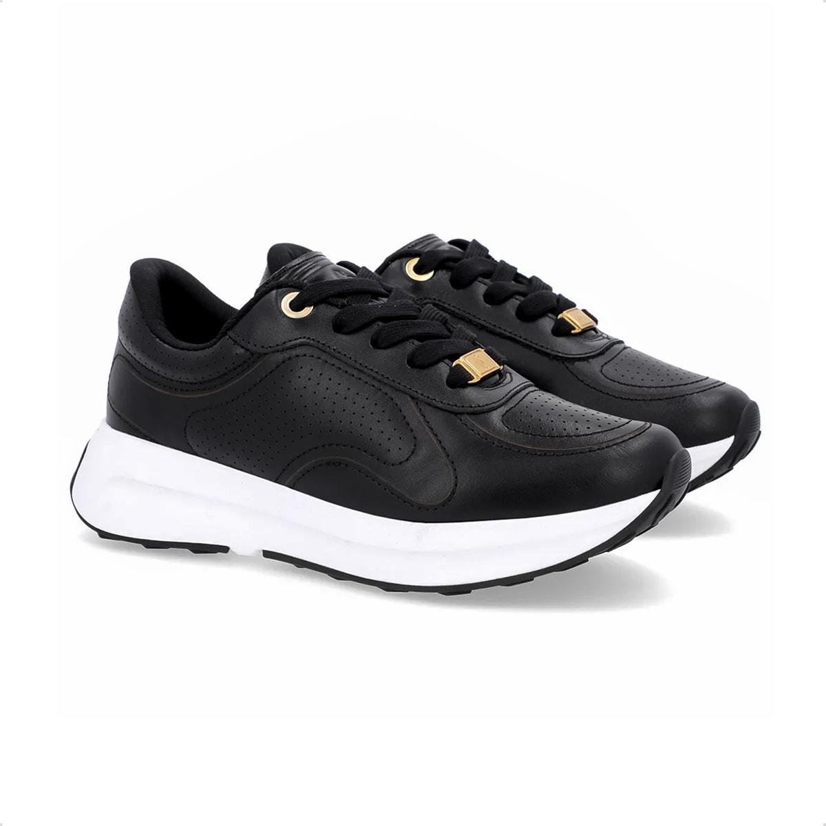 Tênis Usaflex Feminino Couro Casual AK1004 Preto/Branco 2