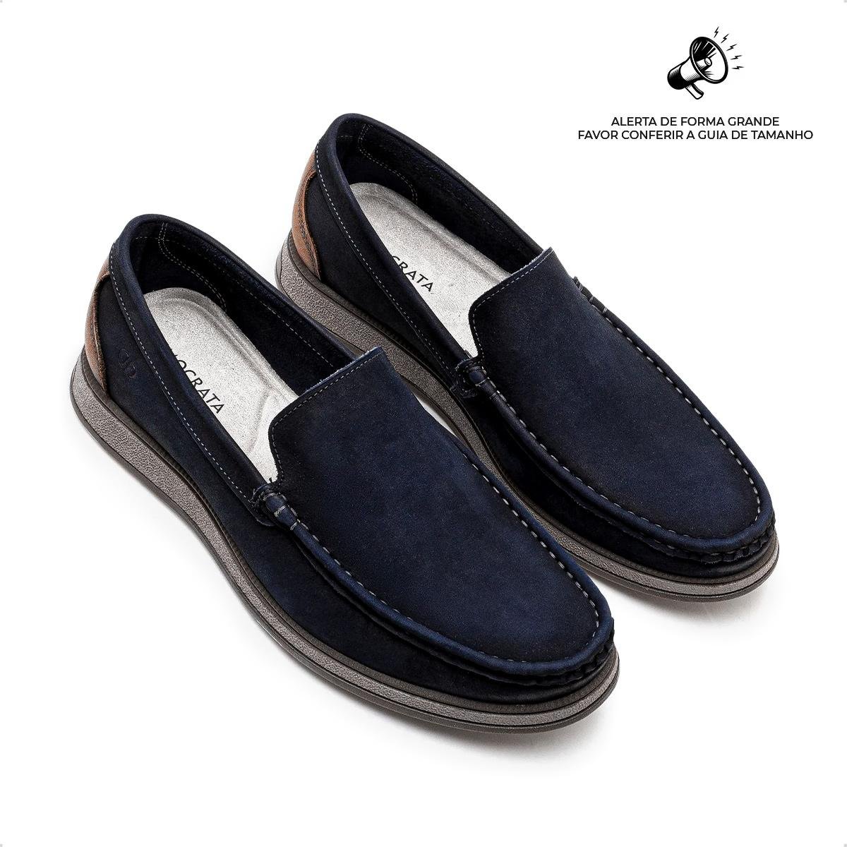 Mocassim de Couro Democrata Masculino Nash 252301 Azul Marinho 2
