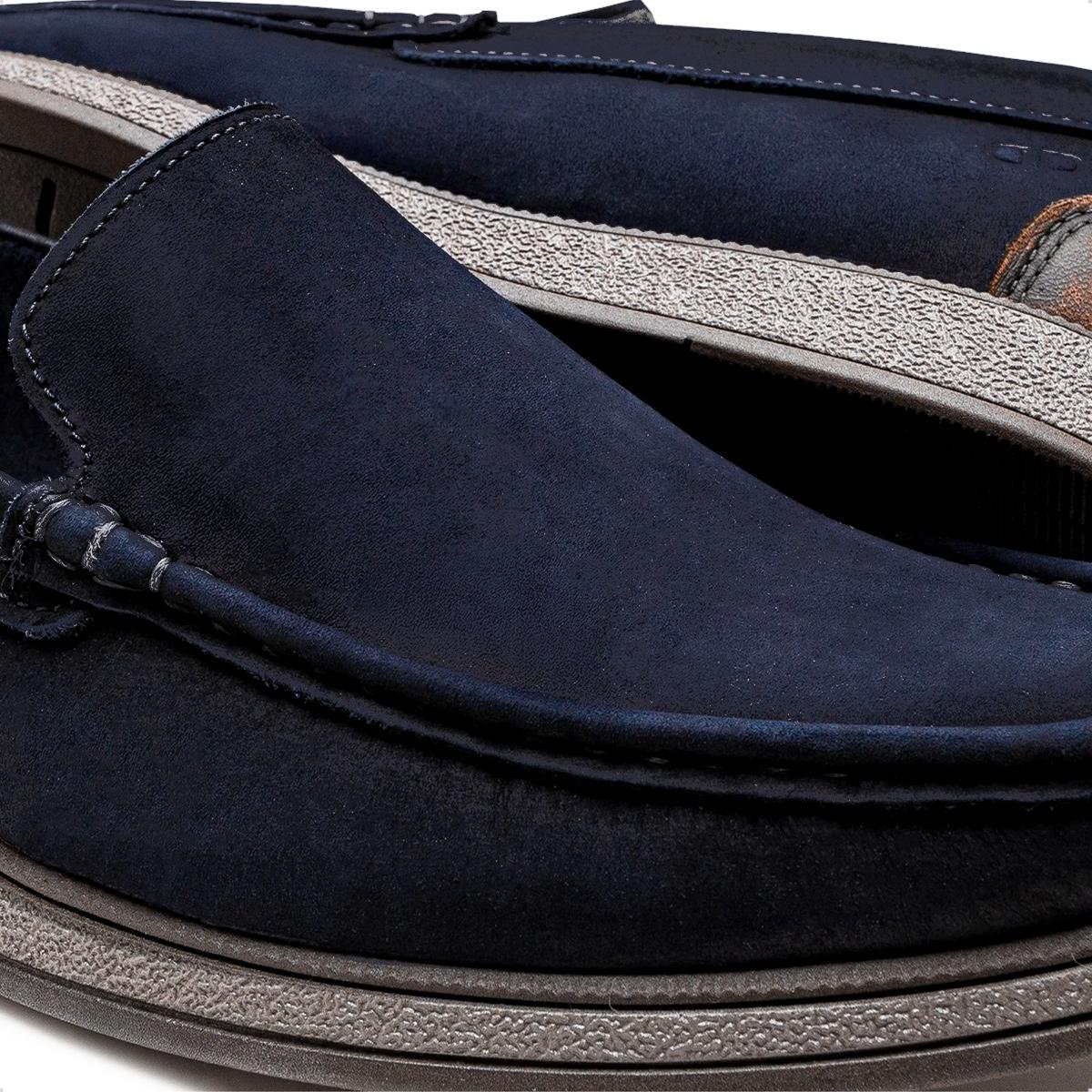 Mocassim de Couro Democrata Masculino Nash 252301 Azul Marinho 3