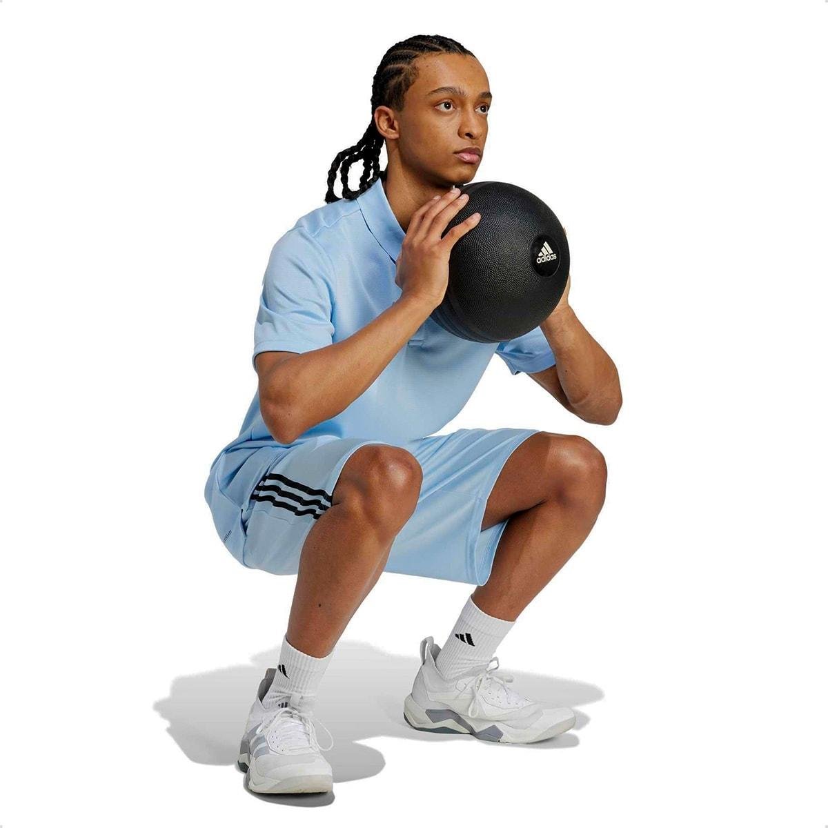 Shorts Adidas Masculino Treino Essentials Piquet 3-Stripes Azul 5
