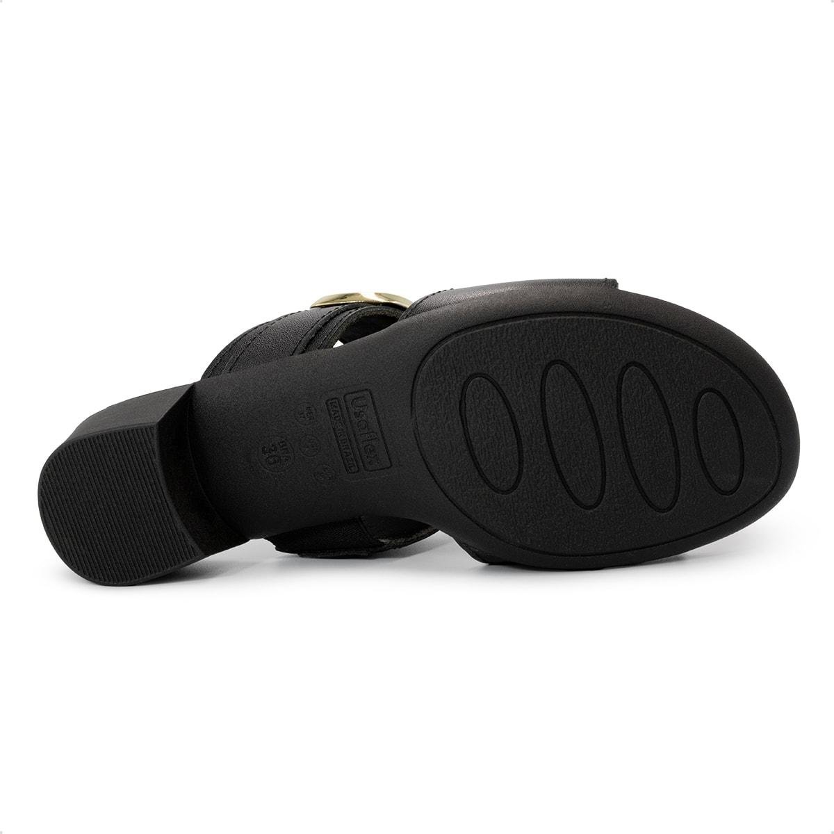 Tamanco Usaflex Feminino Salto Bloco Couro Fivela UD12001 Preto 5