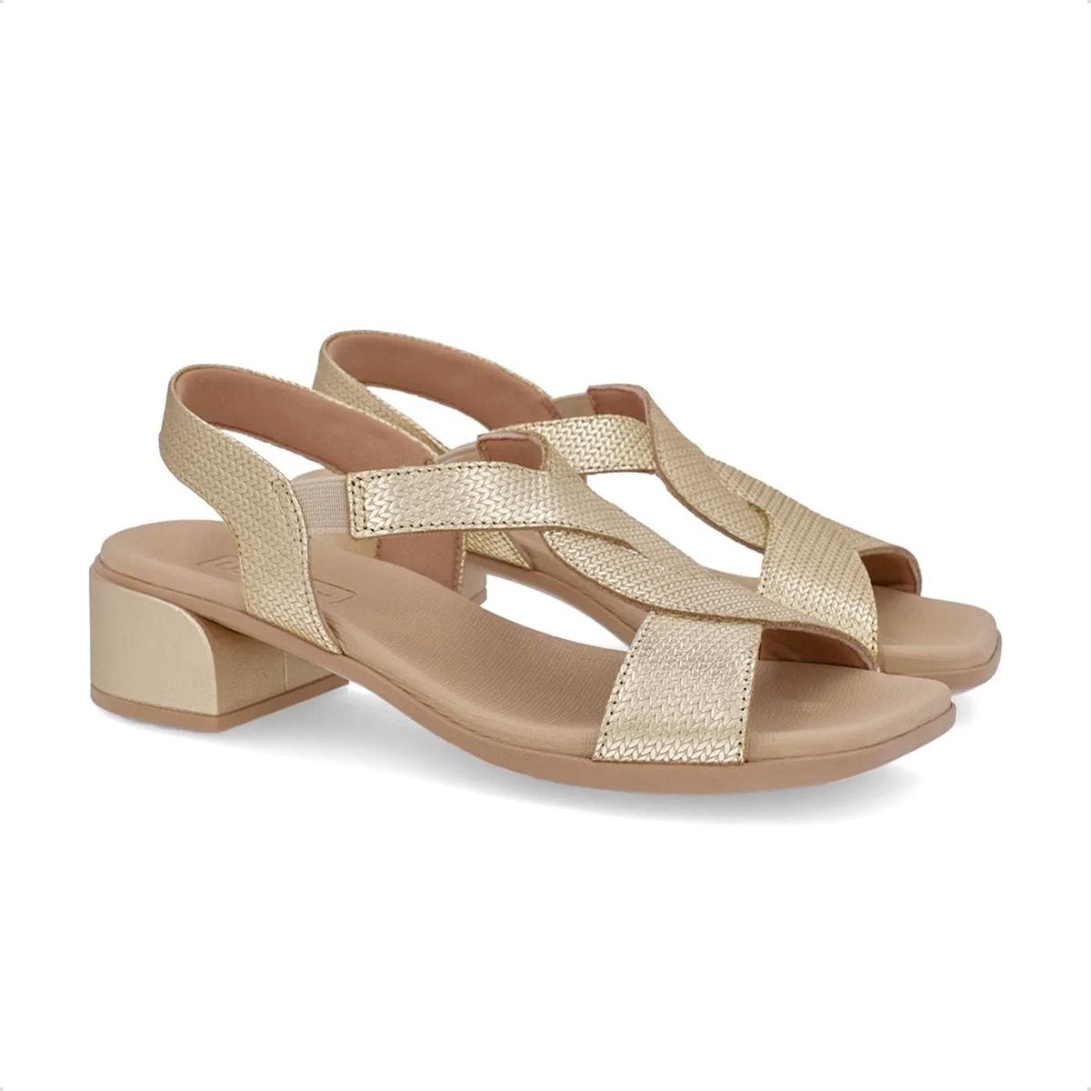 Sandália Usaflex Feminino Bico Quadrado Couro AN27003 Dourado 2