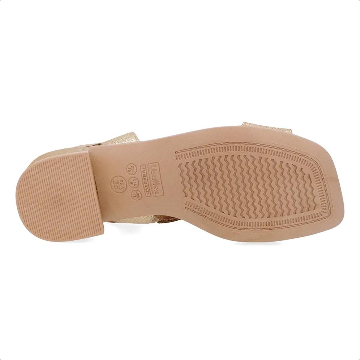 Sandália Usaflex Feminino Bico Quadrado Couro AN27003 Dourado 4