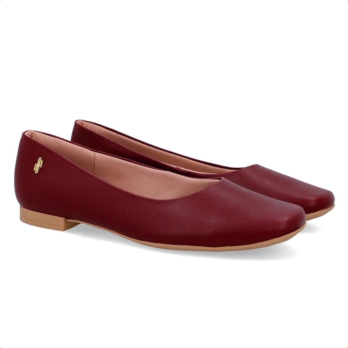 Sapatilha Usaflex Feminina Couro Bico Quadrado UD10001 Vinho 2