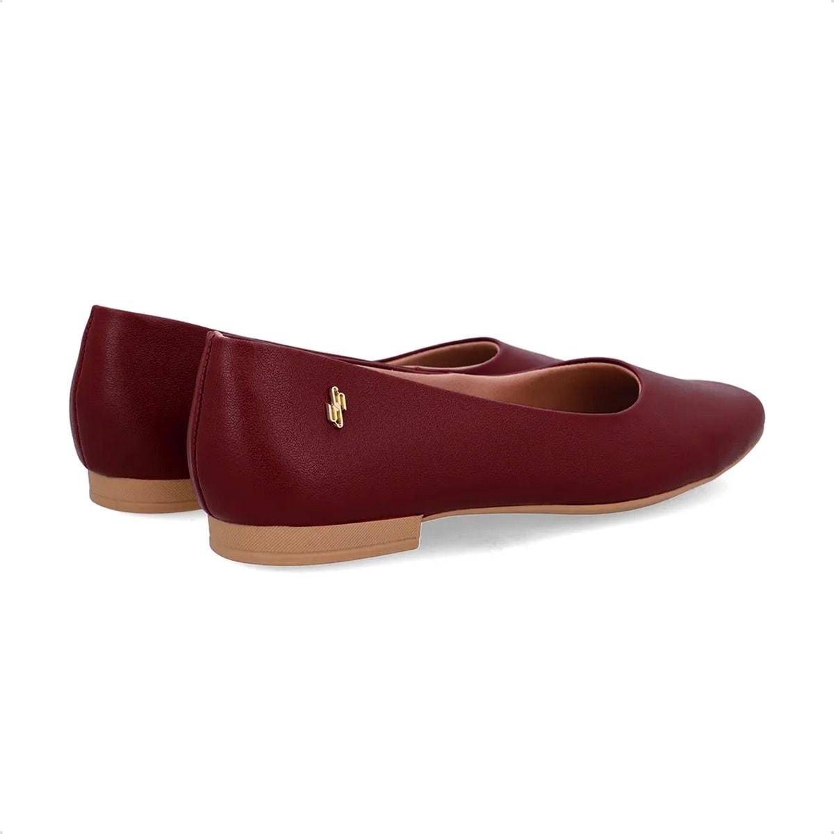 Sapatilha Usaflex Feminina Couro Bico Quadrado UD10001 Vinho 4