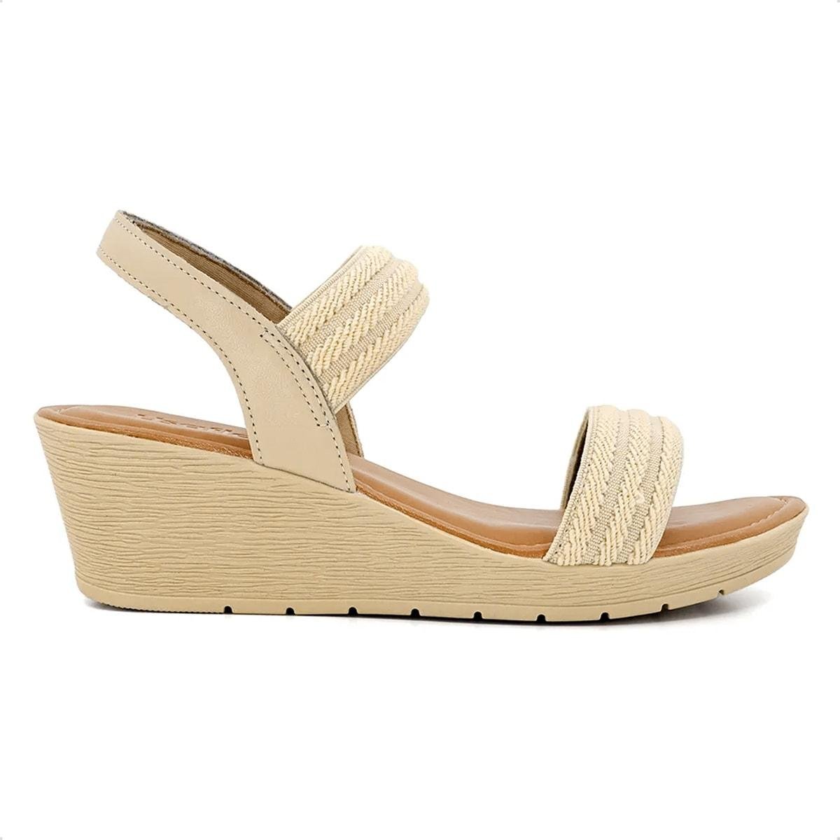 Sandália Usaflex Feminina Anabela Elástico Detalhe Couro AB8704