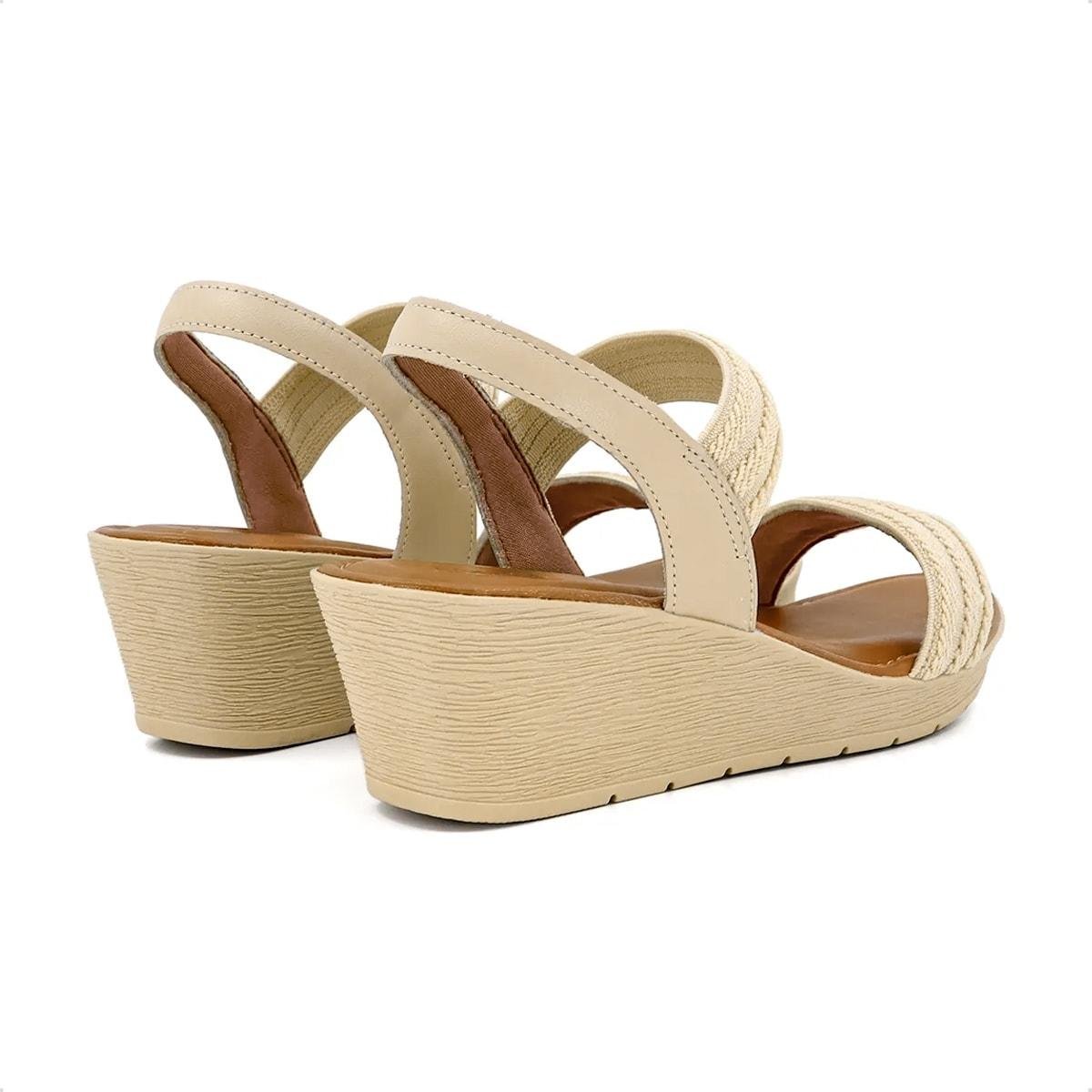 Sandália Usaflex Feminina Anabela Elástico Detalhe Couro AB8704 Bege 4