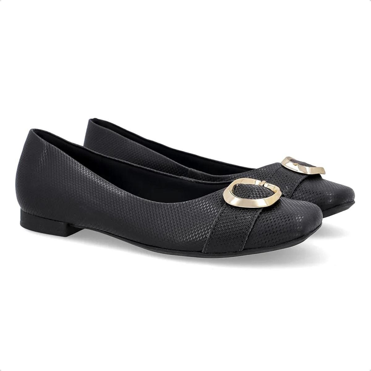 Sapatilha Usaflex Feminina Couro Salto Rasteiro UD10002 Preto 2