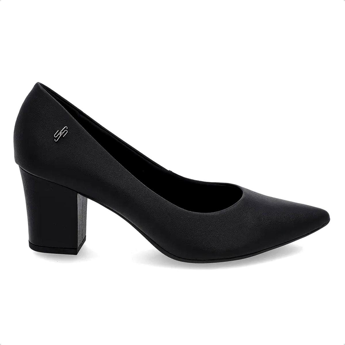 Scarpin Usaflex Feminino Salto Bloco Couro Bico Fino EP02001