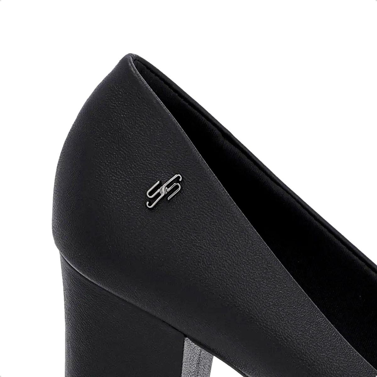 Scarpin Usaflex Feminino Salto Bloco Couro Bico Fino EP02001 Preto 3