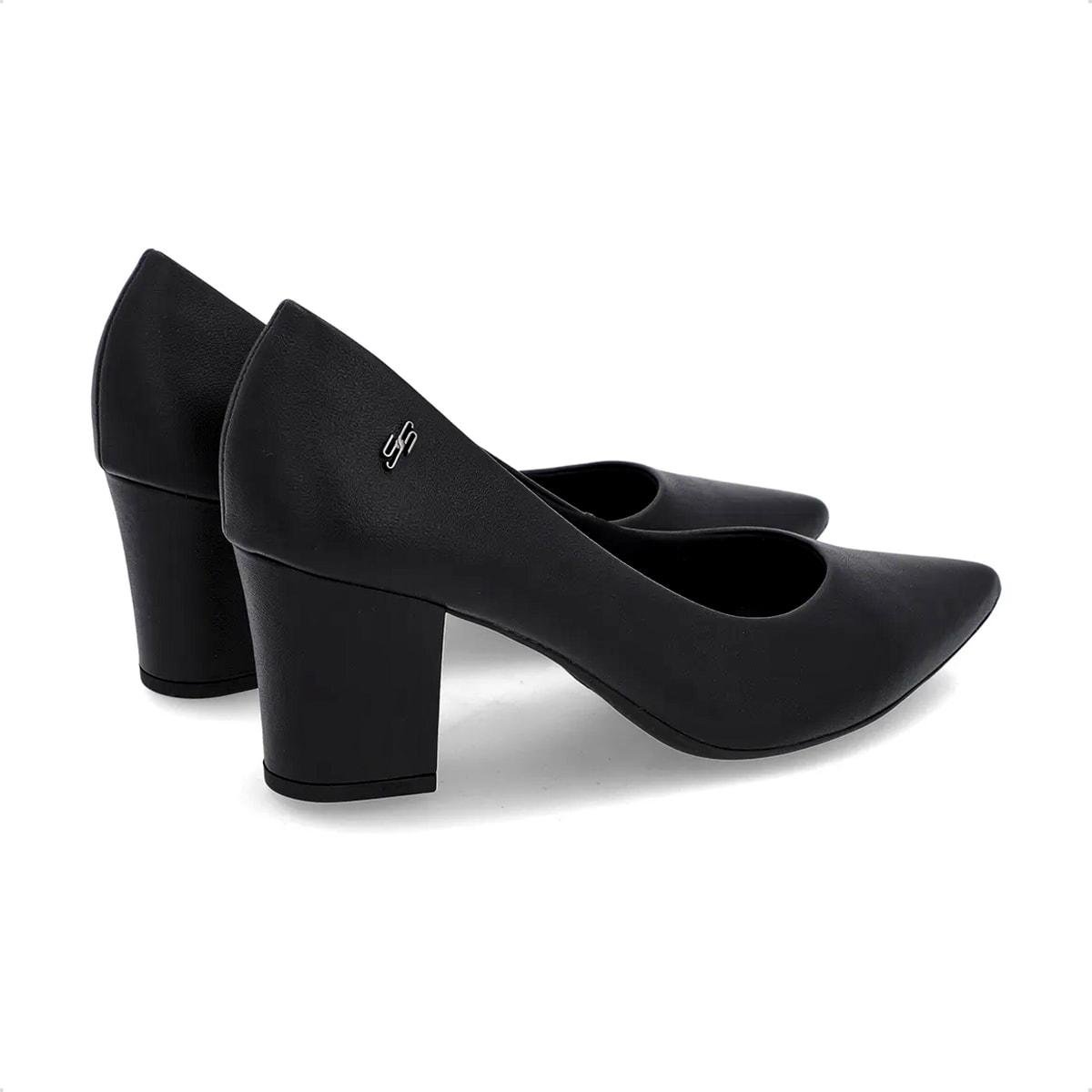 Scarpin Usaflex Feminino Salto Bloco Couro Bico Fino EP02001 Preto 4