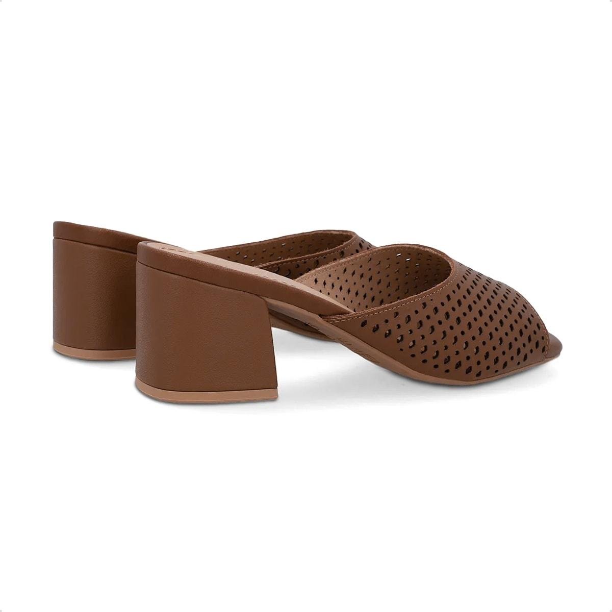 Tamanco Usaflex Feminino Salto Bloco Laser UD09001 Marrom 4