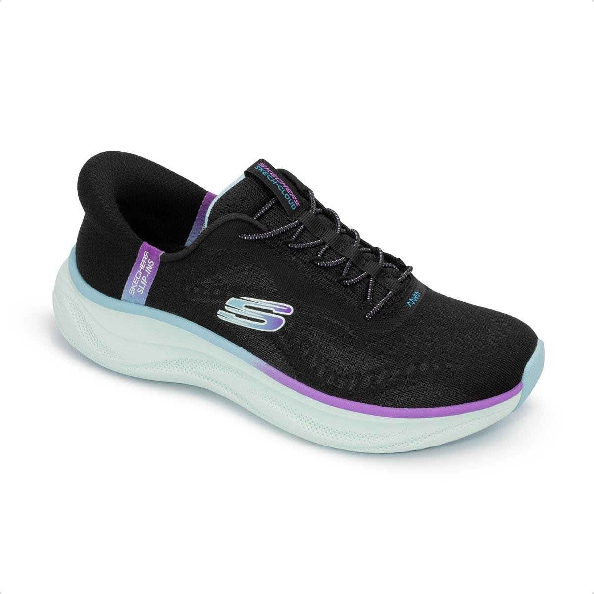 Tênis Skechers Feminino Skech Cloud-Perfectly Plush Preto/Azul Claro 2