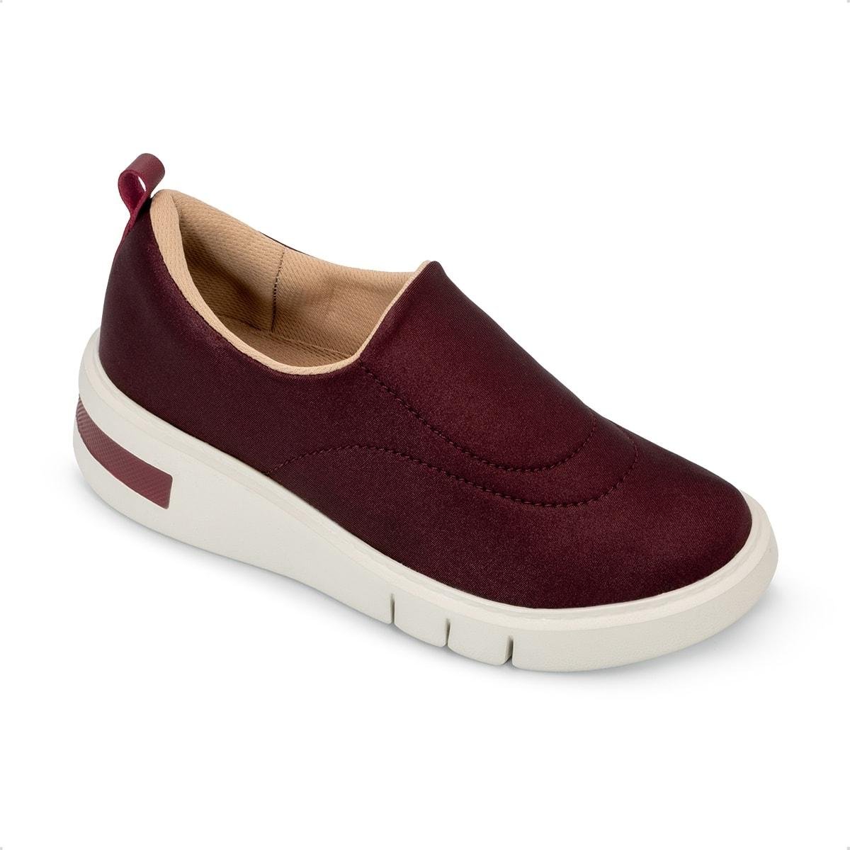 Tênis Usaflex Feminino Slip On Tecido Detalhe Costura Casual AM01009 Vinho 2