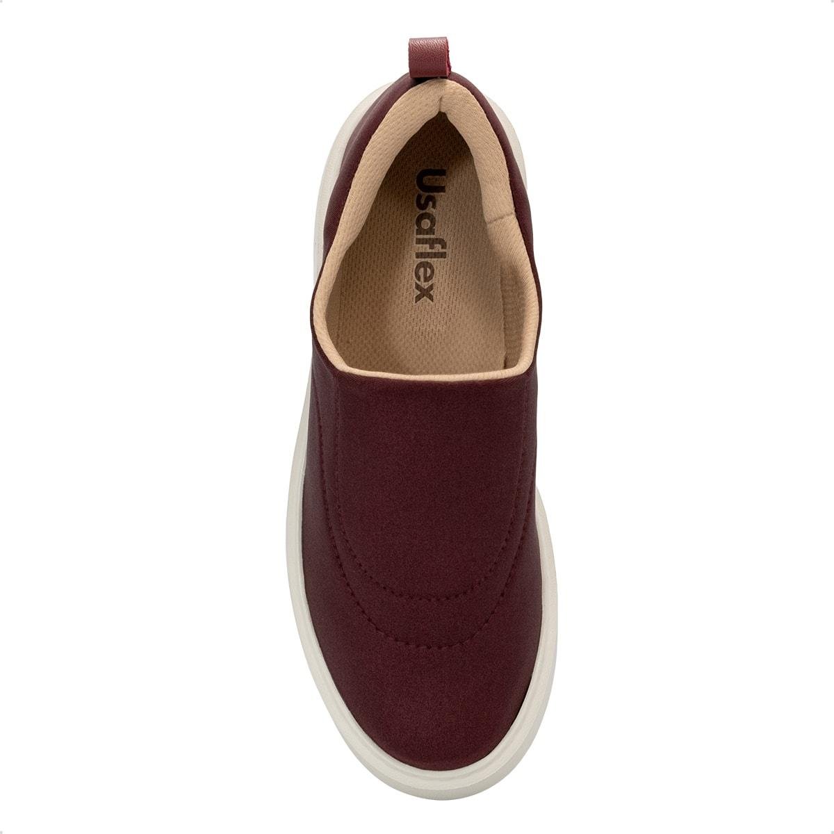 Tênis Usaflex Feminino Slip On Tecido Detalhe Costura Casual AM01009 Vinho 3
