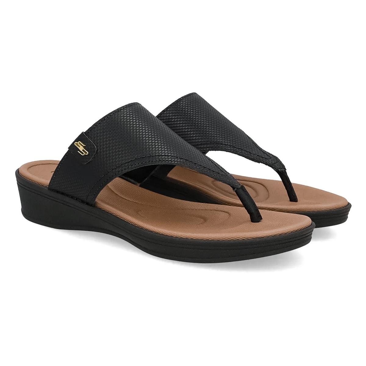 Chinelo Usaflex Feminino Salto Baixo Couro Casual UD04005 Preto 2