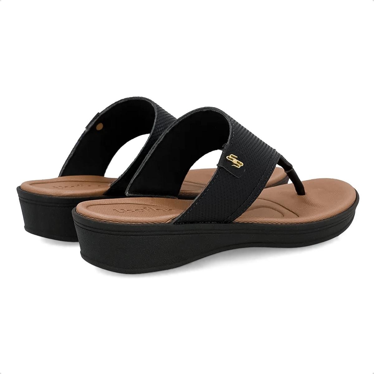 Chinelo Usaflex Feminino Salto Baixo Couro Casual UD04005 Preto 4