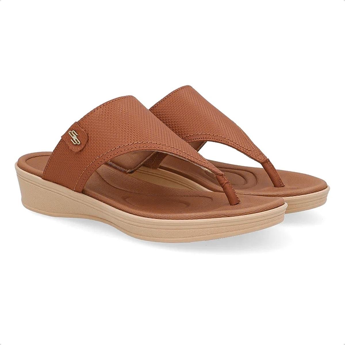 Chinelo Usaflex Feminino Salto Baixo Couro Casual UD04005 Terracota 2