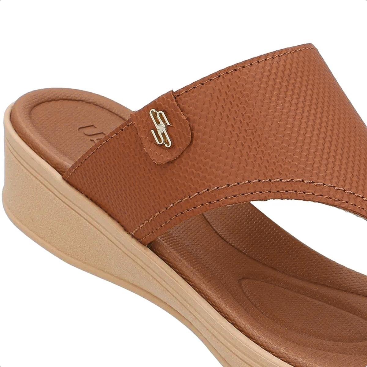 Chinelo Usaflex Feminino Salto Baixo Couro Casual UD04005 Terracota 3