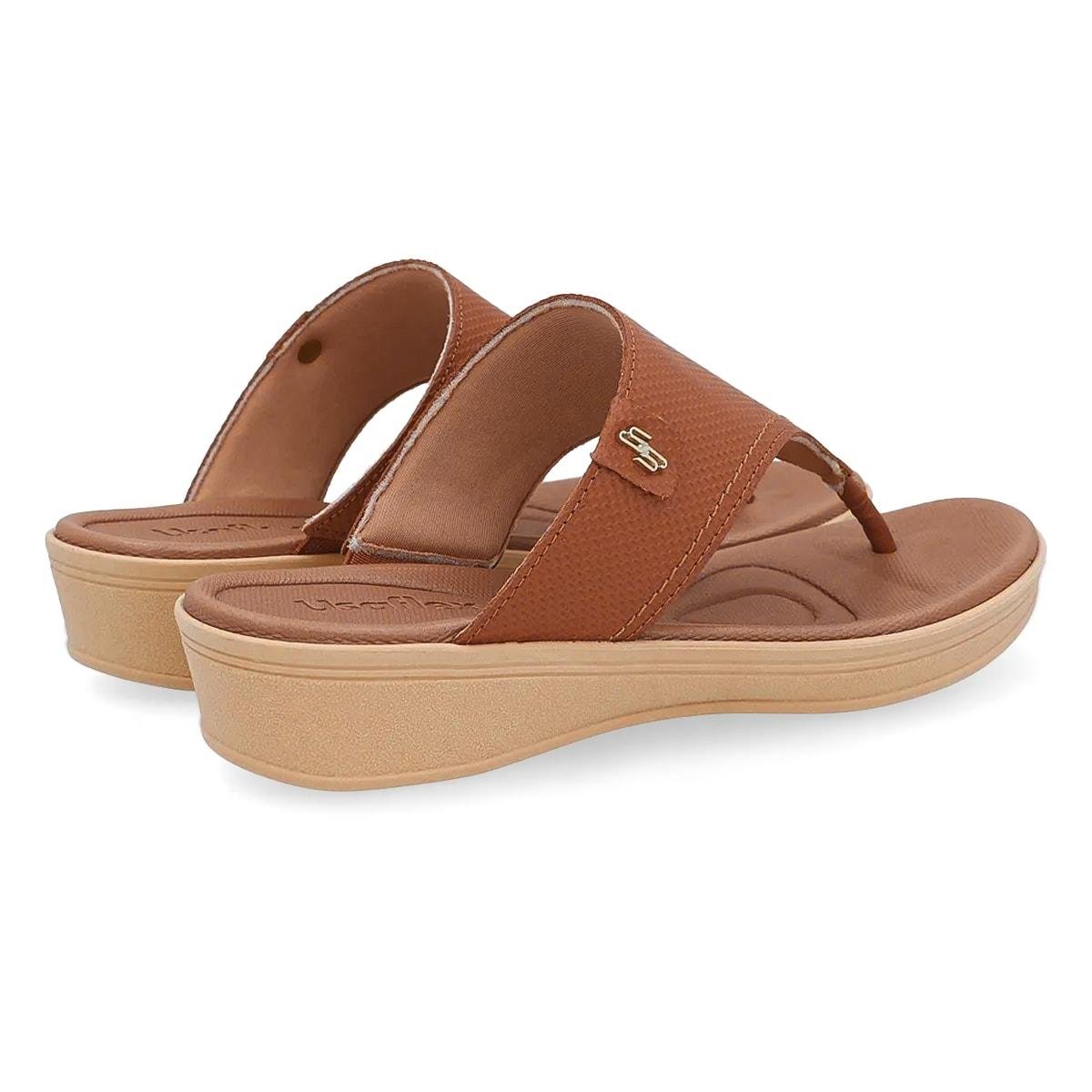 Chinelo Usaflex Feminino Salto Baixo Couro Casual UD04005 Terracota 4