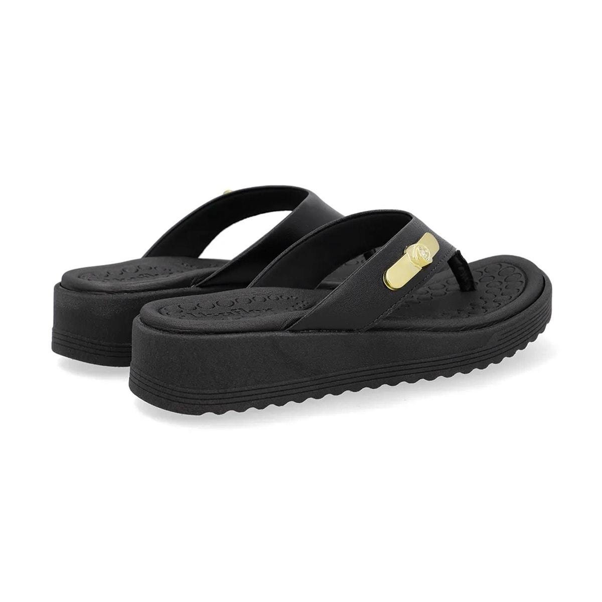 Chinelo Usaflex Feminino Salto Baixo Couro Enfeite Casual UD13001 Preto 4
