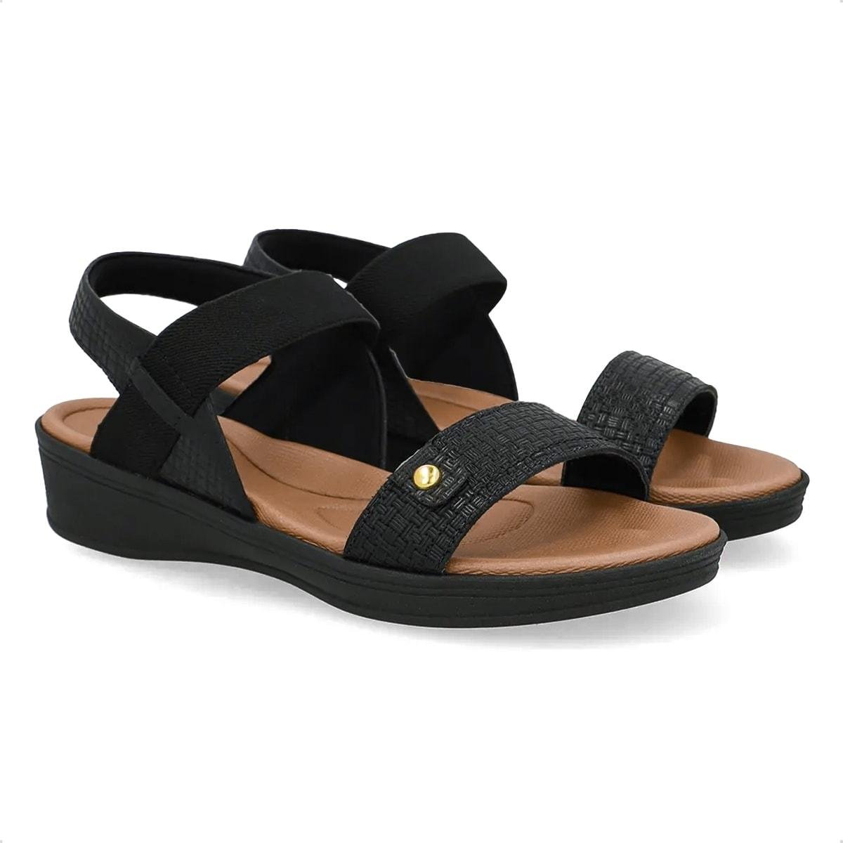 Sandália Usaflex Feminina Couro Tira Elástico Casual UD04004 Preto 2
