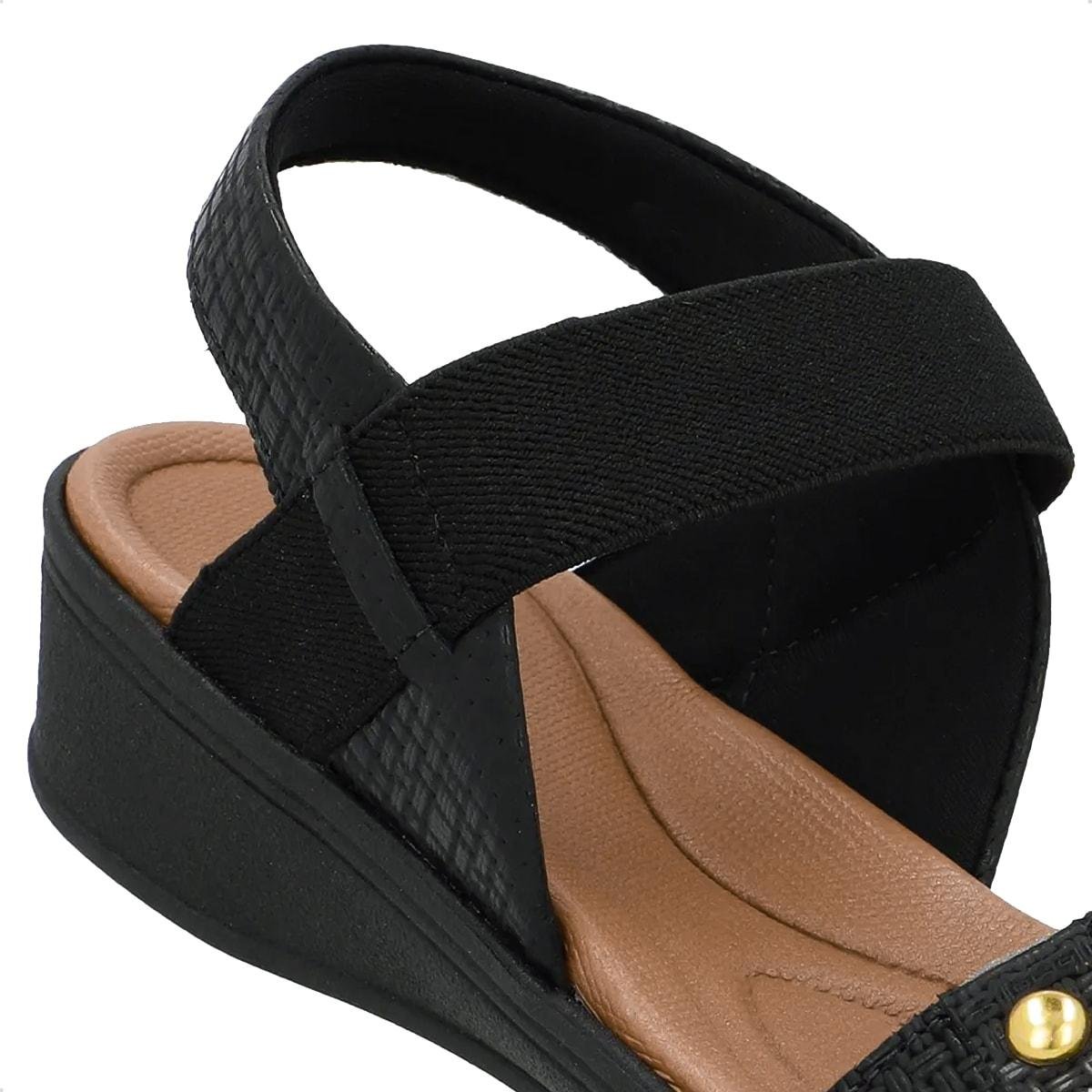 Sandália Usaflex Feminina Couro Tira Elástico Casual UD04004 Preto 3