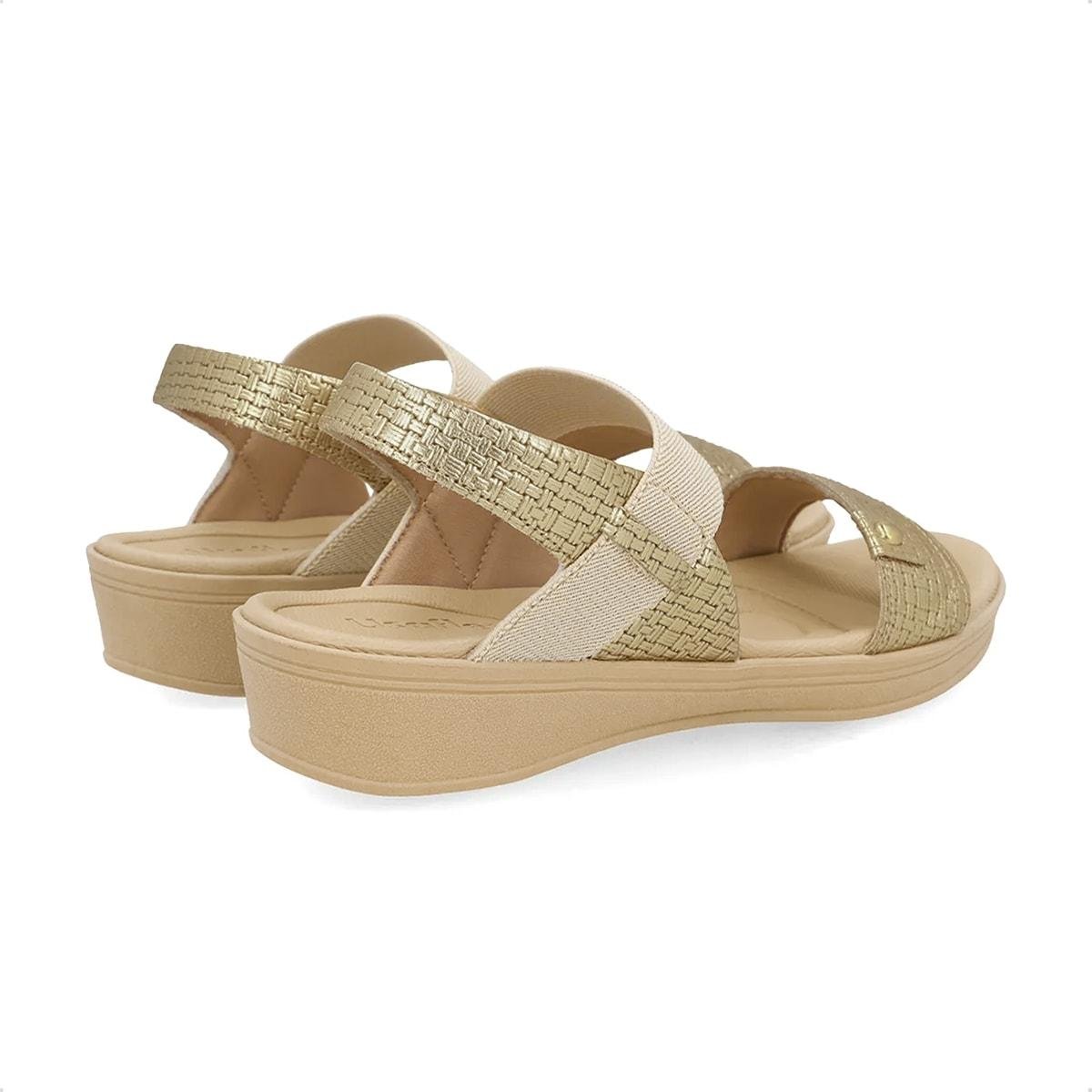 Sandália Usaflex Feminina Couro Tira Elástico Casual UD04004 Dourado 4
