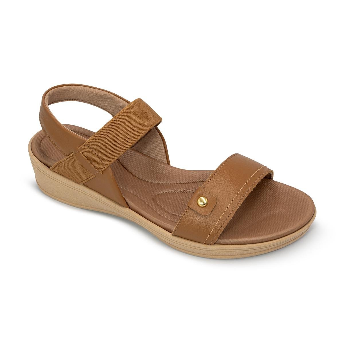 Sandália Usaflex Feminina Couro Tira Elástico Casual UD04004 Caramelo 2
