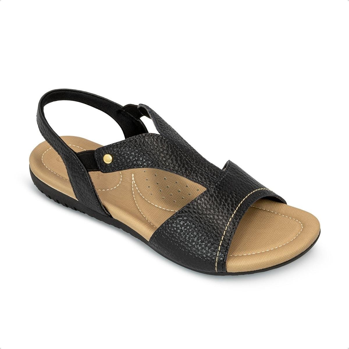 Sandália Usaflex Feminina Elástico em Couro Casual R18083 Preto 2