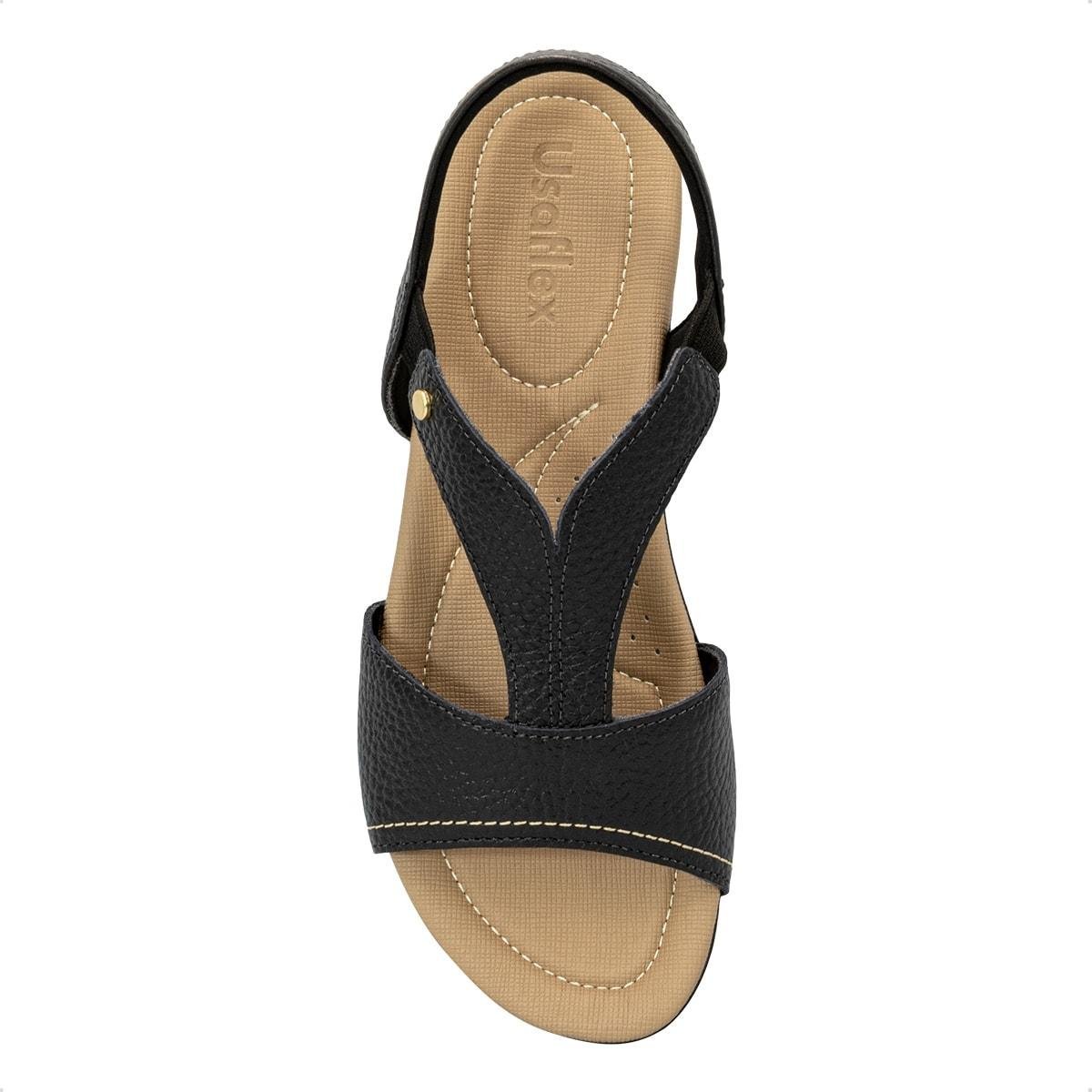 Sandália Usaflex Feminina Elástico em Couro Casual R18083 Preto 3