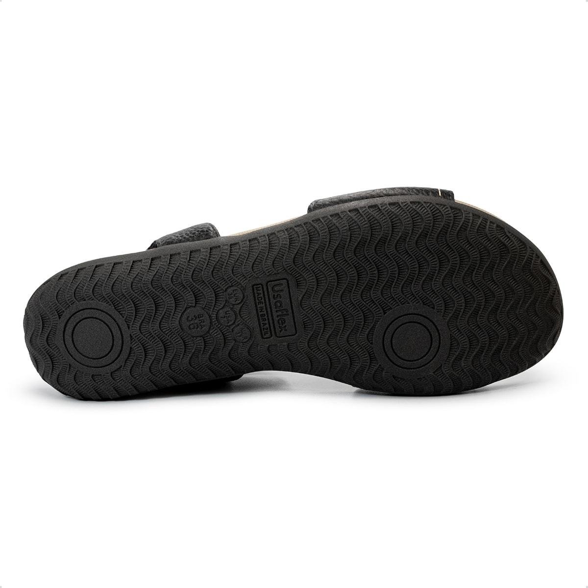 Sandália Usaflex Feminina Elástico em Couro Casual R18083 Preto 5