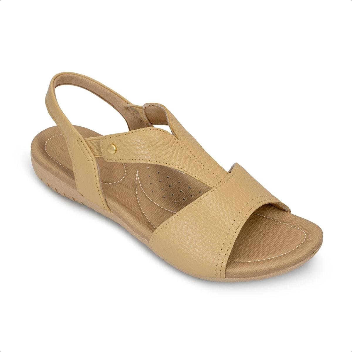 Sandália Usaflex Feminina Elástico em Couro Casual R18083 Creme 2