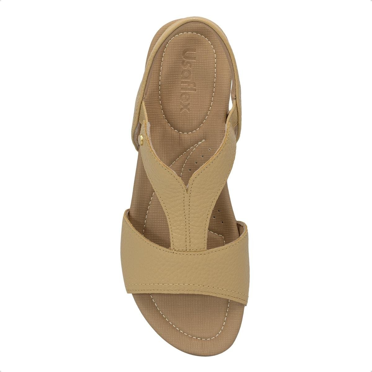 Sandália Usaflex Feminina Elástico em Couro Casual R18083 Creme 3