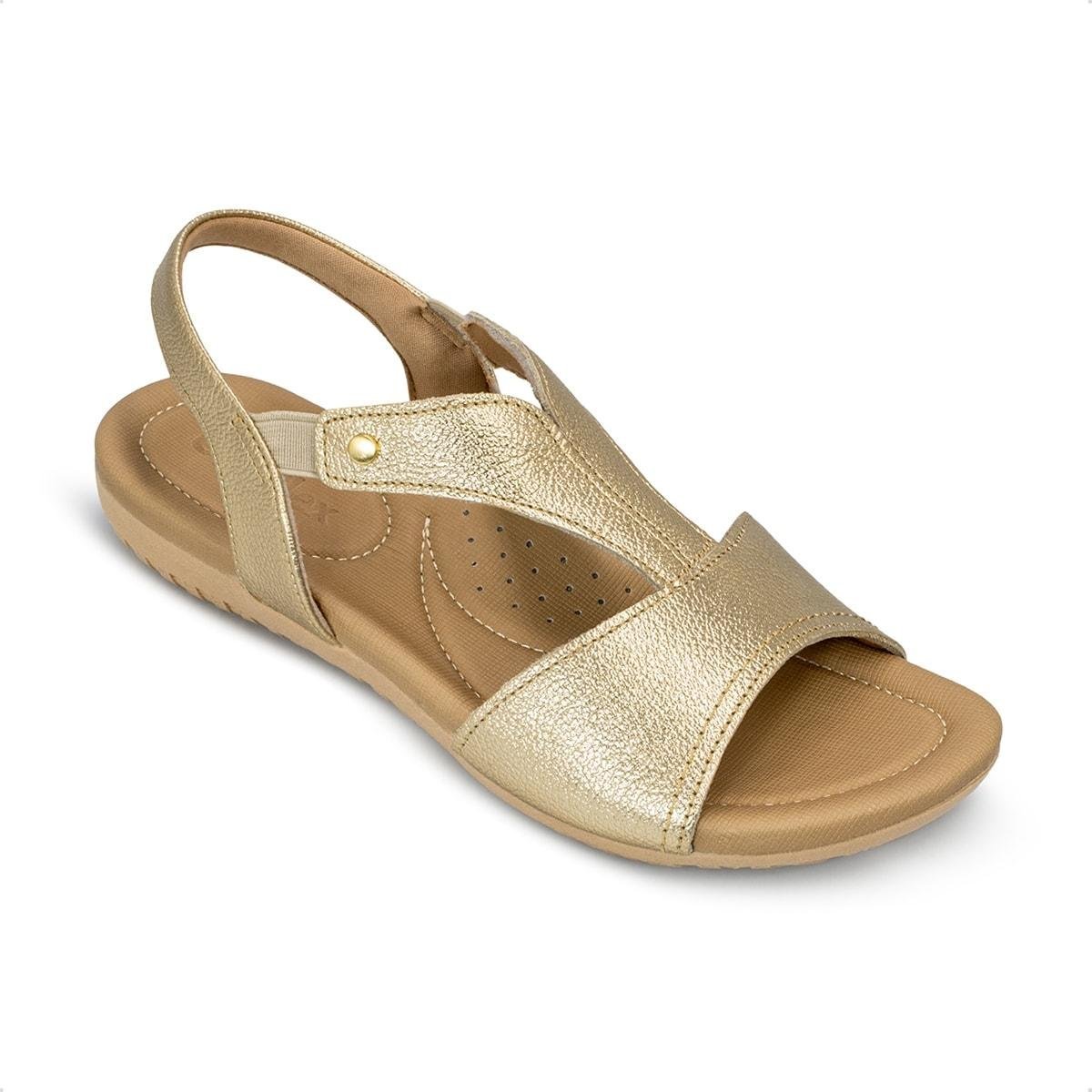 Sandália Usaflex Feminina Elástico em Couro Casual R18083 Dourado 2
