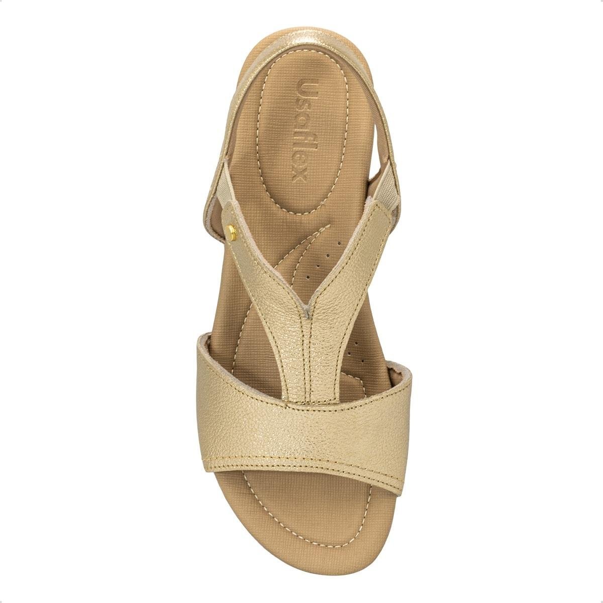 Sandália Usaflex Feminina Elástico em Couro Casual R18083 Dourado 3