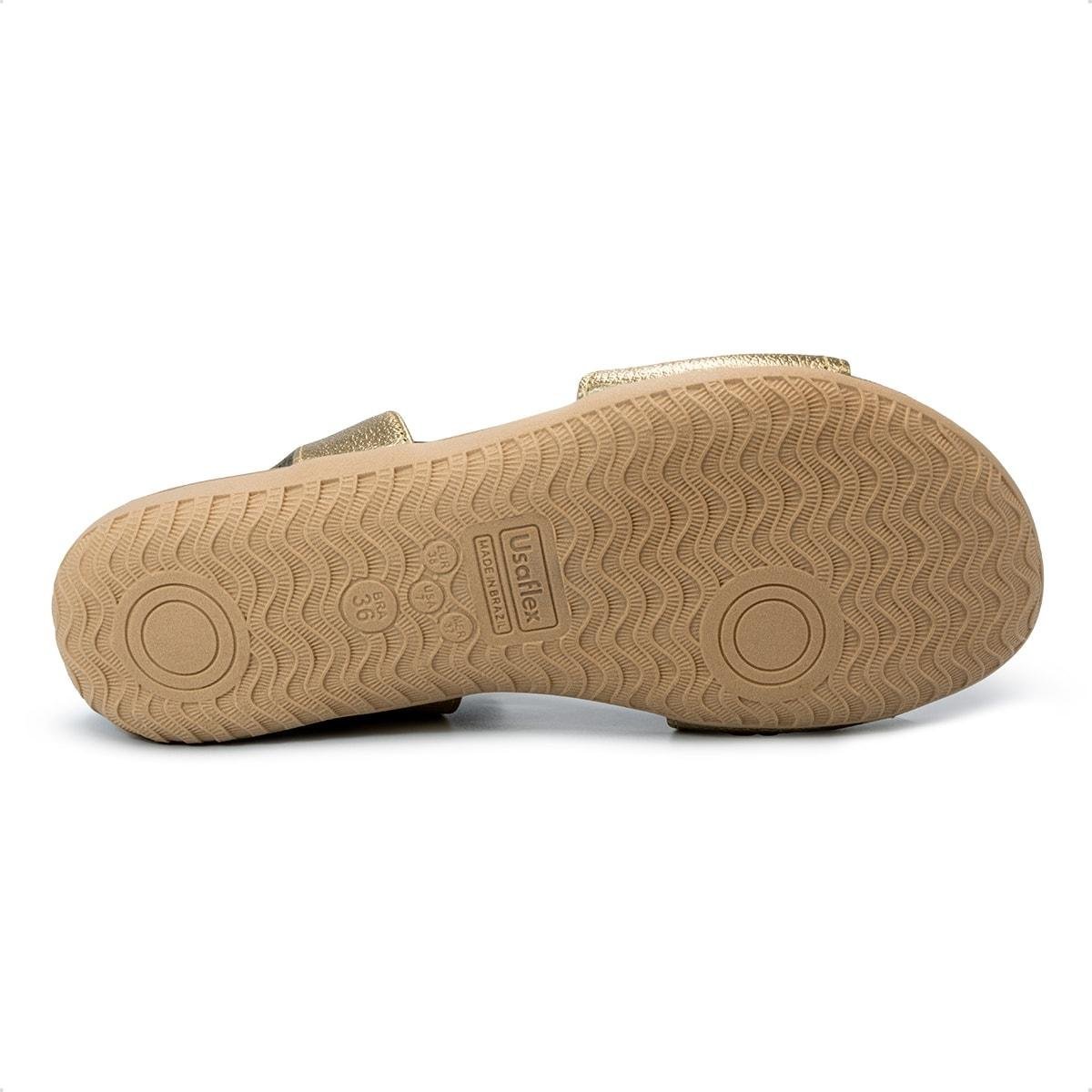 Sandália Usaflex Feminina Elástico em Couro Casual R18083 Dourado 5